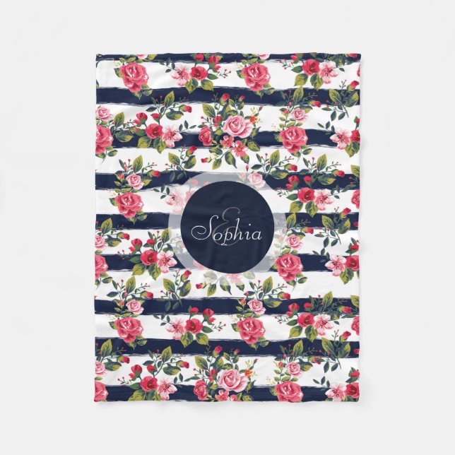 Cobertor De Velo Tiras florais de rosas de vindima (Frente)