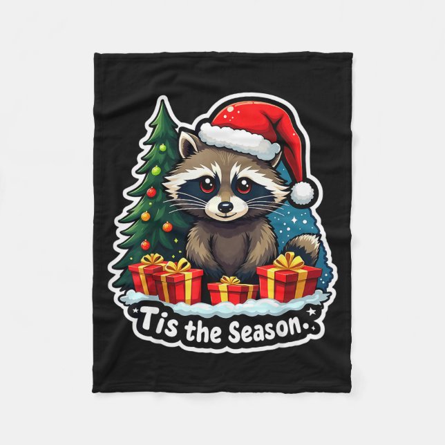 Cobertor De Velo Tis The Season Racoon Christmas Tree Festive Xmas  (Frente)