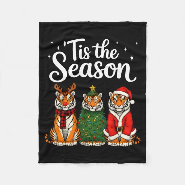 Cobertor De Velo Tis The Season Tiger Christmas Santa Safari Animal (Frente)