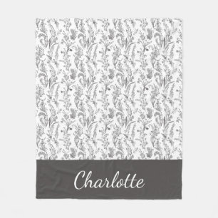 Cobertor De Velo Toalete Floral Preto Branco Nome Personalizado