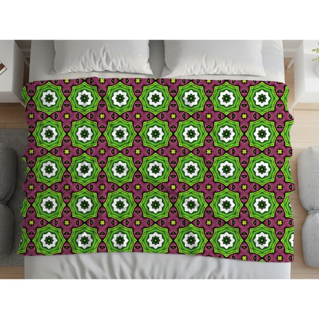 Cobertor De Velo Toalha com padrão geométrico verde roxo e branco (Criador carregado)