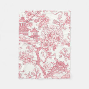 Cobertor De Velo Toile de Chinoiserie Rosa Dragão Flor de Cerejeira