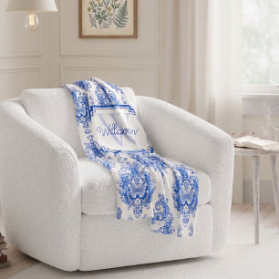 Cobertor De Velo Toile de Jouy Azul Francês Nome do Padrão Monogram