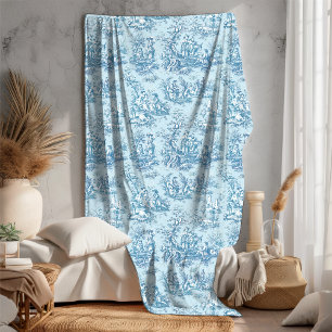 Cobertor De Velo Tóile de jouy floral retrógrada azul-turquesa