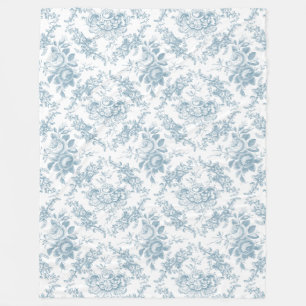 Cobertor De Velo Toile floral azul e branco gravado elegante