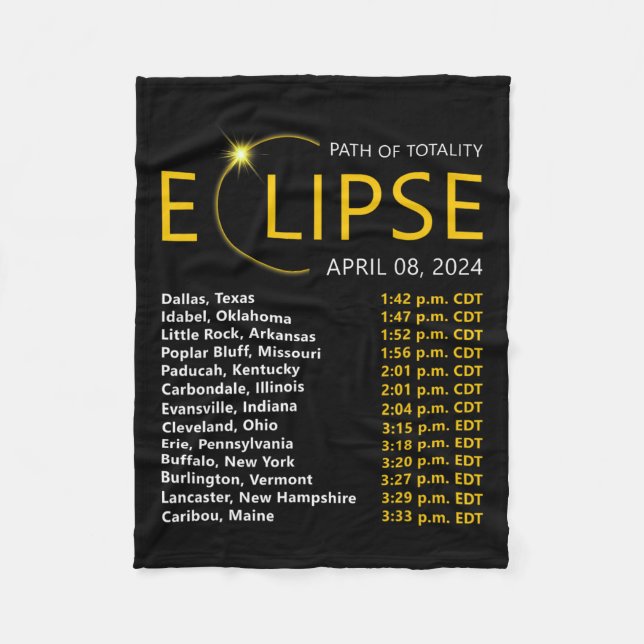 Cobertor De Velo Total do Eclipse Solar Apirl 08 2024 Mapa Eclipse  (Frente)