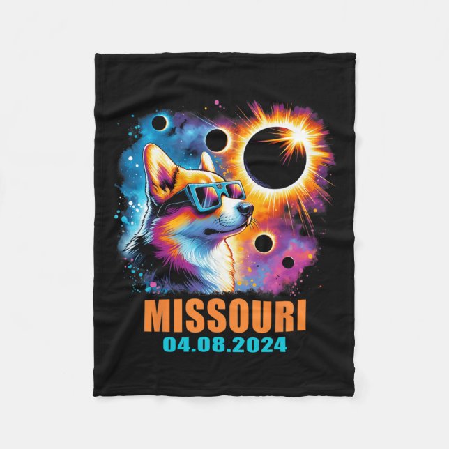 Cobertor De Velo Totalidade Total Eclipse Solar 2024 Missouri Corgi (Frente)