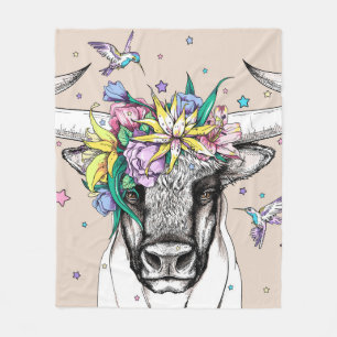 Cobertor De Velo Touro de desenho em uma coroa floral. Porta brilha