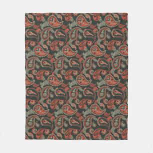 Cobertor De Velo Tradicional Paisley Linocut Laranja Quente Verde