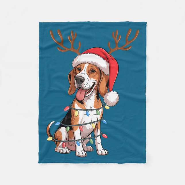 Cobertor De Velo Treeing Walker Coonhound Dog Christmas Lights Sant (Frente)