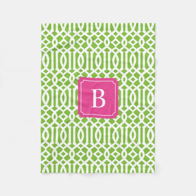Cobertor De Velo Trellis Rosa-Quente e Verde | Fleece-Blanket (Frente)