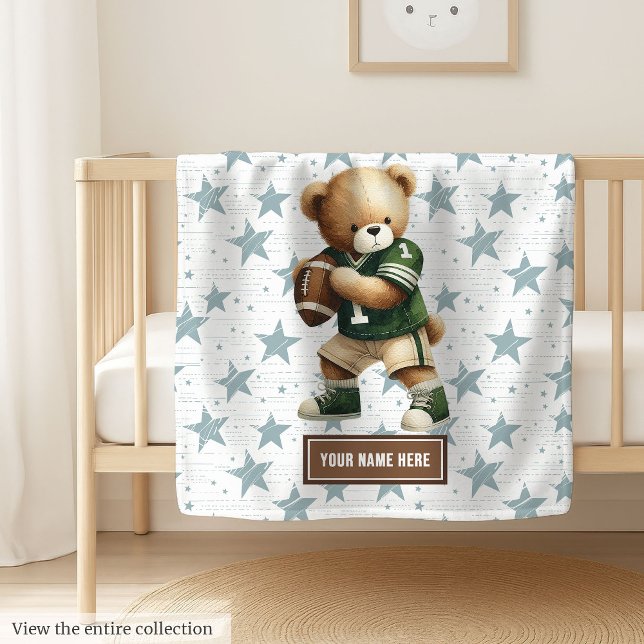 Cobertor De Velo Trendy American Football Teddy Bear Personalizado (Cozy American football teddy bear blanket, personalized for a memorable boy birthday gift.)