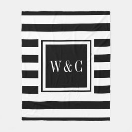 Cobertor De Velo Trendy Monograma Moderno Black White Stripe