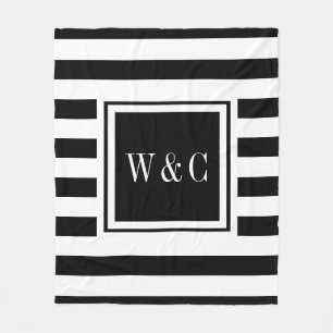Cobertor De Velo Trendy Monograma Moderno Black White Stripe