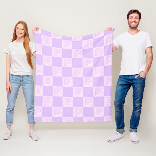 Cobertor De Velo Trendy Purple Monogram Initial Checkered  (In Situ)