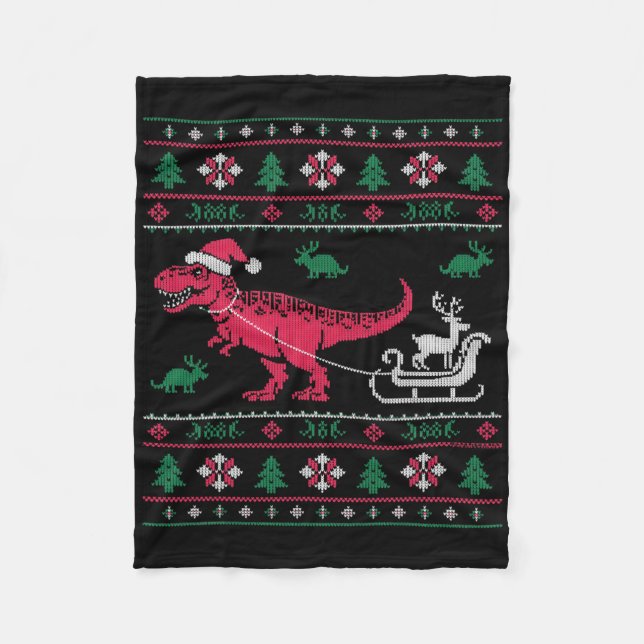 Cobertor De Velo Trenó de Rena Santa Dinossauro Feio Natal  (Frente)