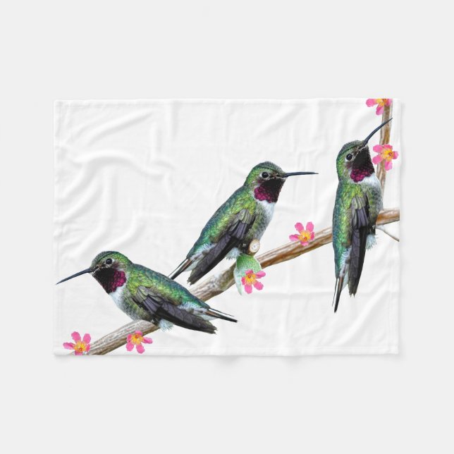 Cobertor De Velo Três beija-flores soltos num ramo de fio (Frente (Horizontal))