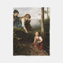 Três Crianças Escolhendo Cerejas Selvagens na Flor