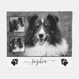 Cobertor De Velo Três Fotos Personalizadas Com Nome & Patas do Pet