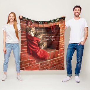 Cobertor De Velo Três gatinhos numa meia de Natal Fleece