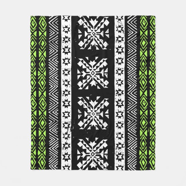 Cobertor De Velo Tribal Navajo, padrão verde branco preto. (Frente)