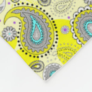 Cobertor De Velo Tribal Paisley Pattern Lemon Yellow Turquoise