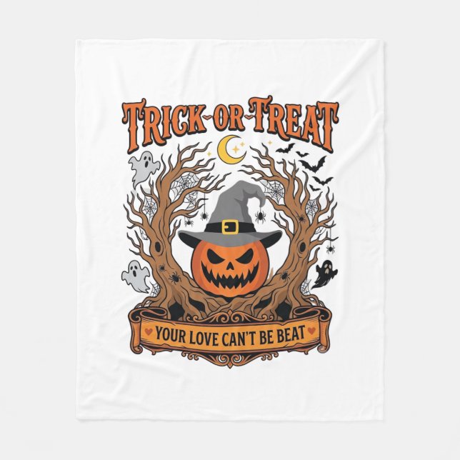 Cobertor De Velo Trick Or Treat Halloween Abóbora Bruxa Chapéu Assu (Frente)