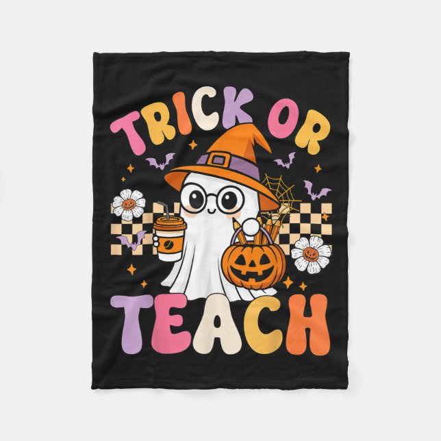 Cobertor De Velo Trick Ou Ensine Café Fantasma Cute Pumpkins Hallow (Frente)