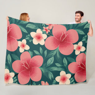 Cobertor De Velo Tropical com Red e Cream Hibiscus