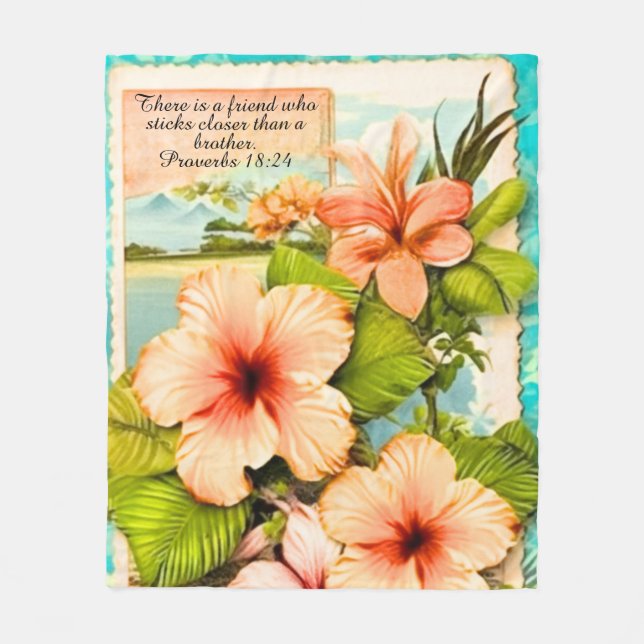 Cobertor De Velo Tropical Fleece Blanket Proverbs 18:24 (Frente)