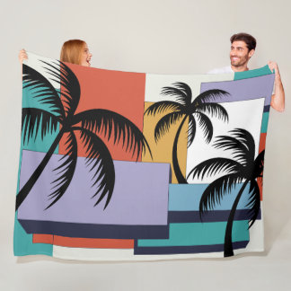 Cobertor De Velo Tropical Palms on Geometric Sunset Background