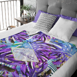Cobertor De Velo Tropical Purple Monstera Leaf Pattern Modern