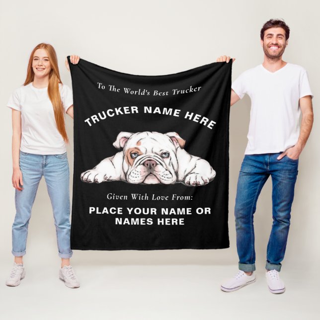 Cobertor De Velo Trucker Bull Dog Gift Blanket (Presente Personaliz (In Situ)