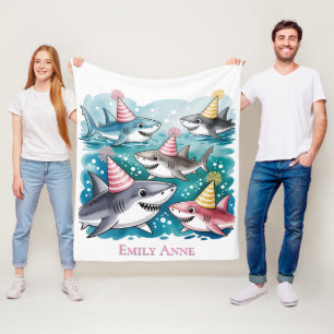 Cobertor De Velo Tubarões Cortados Sob A Festa de aniversário Das G