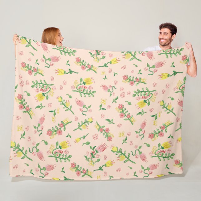 Cobertor De Velo Tulipa de Aquarela Grande em Branco (In Situ)