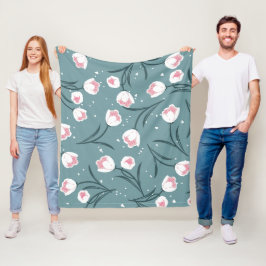 Cobertor De Velo Tulipas Brancas Elegantes no Padrão Verde Pastel