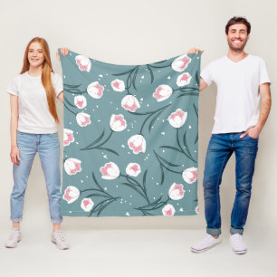 Cobertor De Velo Tulipas Brancas Elegantes no Padrão Verde Pastel