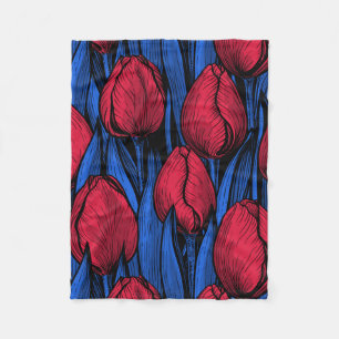 Cobertor De Velo Tulipas em vermelho e azul