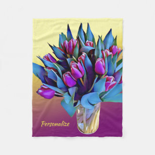 Cobertor De Velo Tulipas Roxas Legais Personalizar Aquarela
