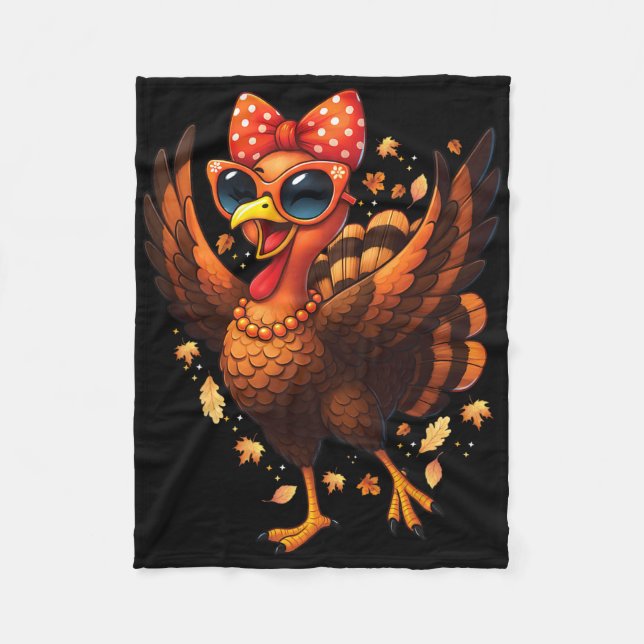 Cobertor De Velo Turkey Dancing Turkey Day Womens Fall Cute Bow Tha (Frente)