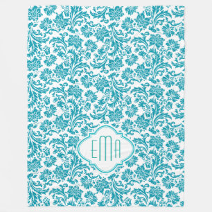 Cobertor De Velo Turquesa de Monogramed & damascos florais brancos