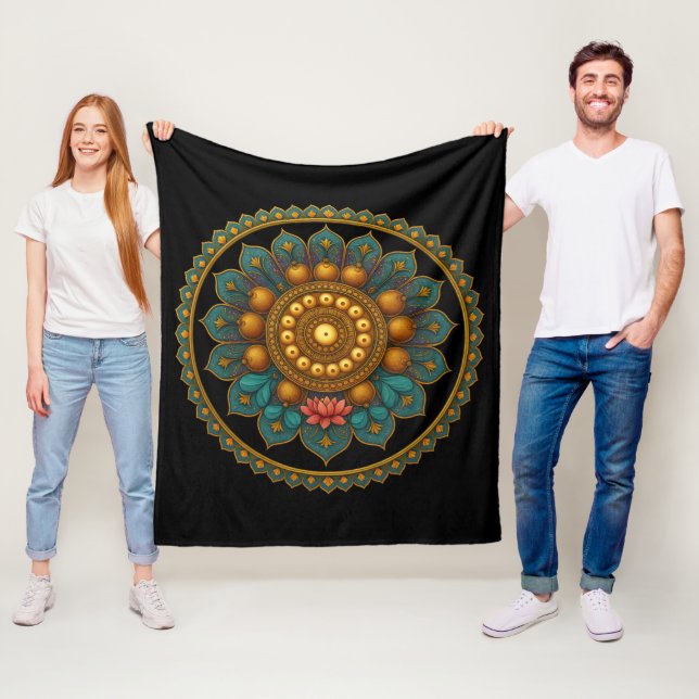 Cobertor De Velo Turquoise Lotus Mandala - Black Boho Graphic Art (In Situ)