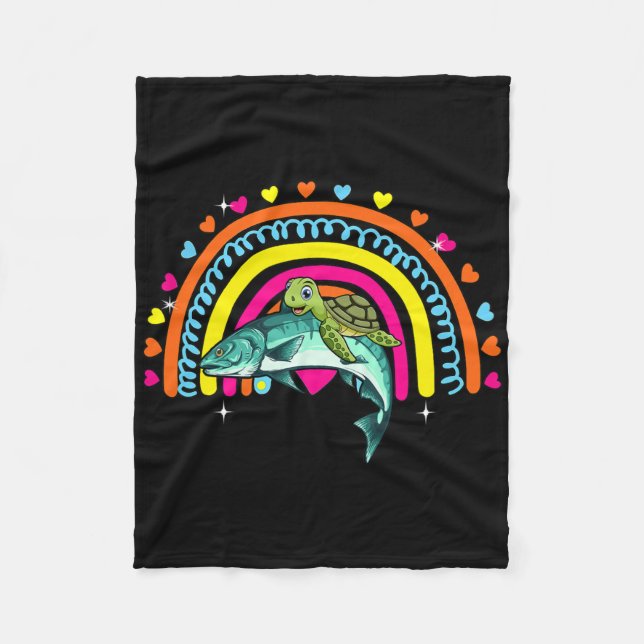 Cobertor De Velo Turtle Riding Salmon Fish Funny Animal Lover Rainb (Frente)