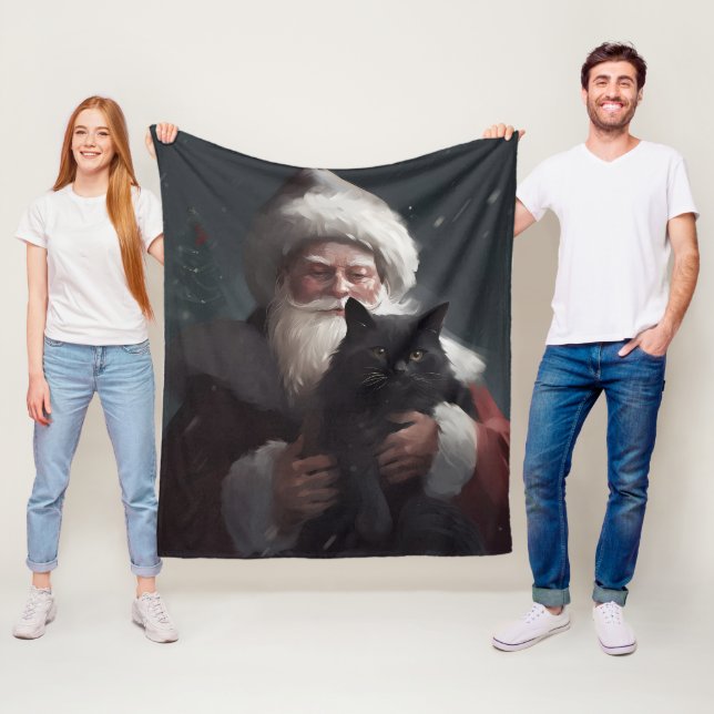 Cobertor De Velo Tuxedo Cat Com Papai Noel Natal Festivo (In Situ)