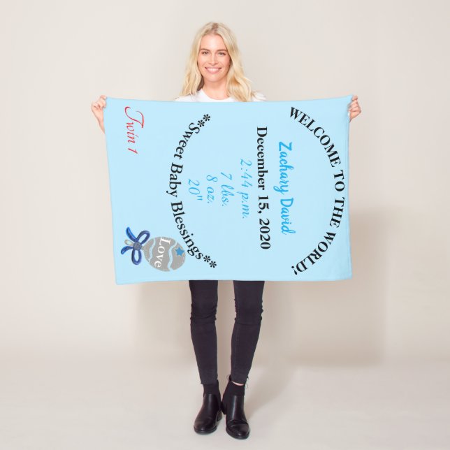 Cobertor De Velo Twin Baby Boy Rattle Blue Fleece Blanket (In Situ)