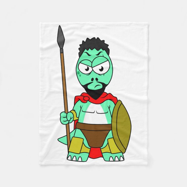 Cobertor De Velo Tyrannosaurus Rex Vestido Como Leonidas. (Frente)