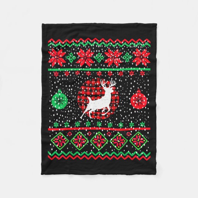 Cobertor De Velo Ugly Christmas Sweater Design Plaid Reindeer  (Frente)