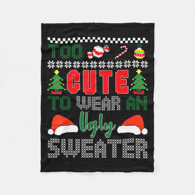 Cobertor De Velo Ugly Christmas Sweater, Too Cute To Wear An Ugly S (Frente)