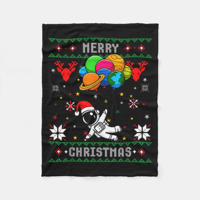Cobertor De Velo Ugly Merry Christmas Santa Hat Tree Astronaut Hold (Frente)