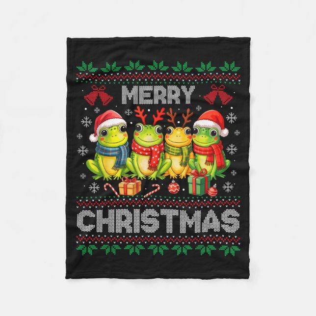 Cobertor De Velo Ugly Sweater Frogs Santa Hat Reindeer Xmas Frog Lo (Frente)